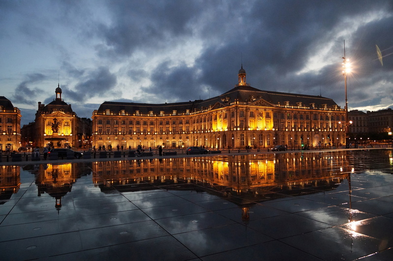 The stock exchange square, 2K, night city, Bordeaux, reflection, Place de la Bourse, architecure, building, France