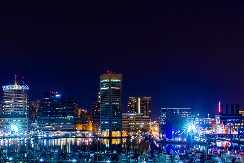 night, Baltimore, city lights, 2K, cityscape