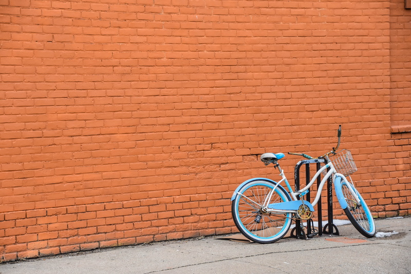white, street, wall - Building Feature, outdoors, mode of transportation, Market, wheel, orange color, day, parked, old, land vehicle, city, 5K, basket