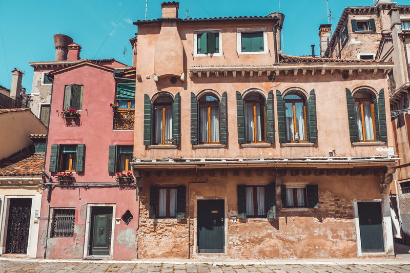 building, low angle view, outdoors, beside, balcony, nature, concrete, storey, old, 5K, architecture, blue sky, town, apartment, house, shutter, window