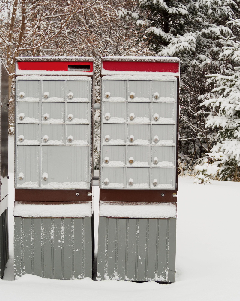 winter, america, receive, boxes, day, outside, house, building, plant, snow, white color, trees, built structure, letter, protection, box, package, mail