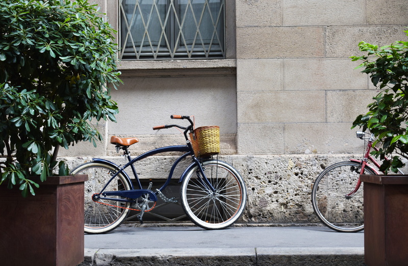 stationary, upright, nature, street, 5K, wall, bicycle, basket, bike, potted plant, parking, bicycle basket, plant, built structure, growth, street life