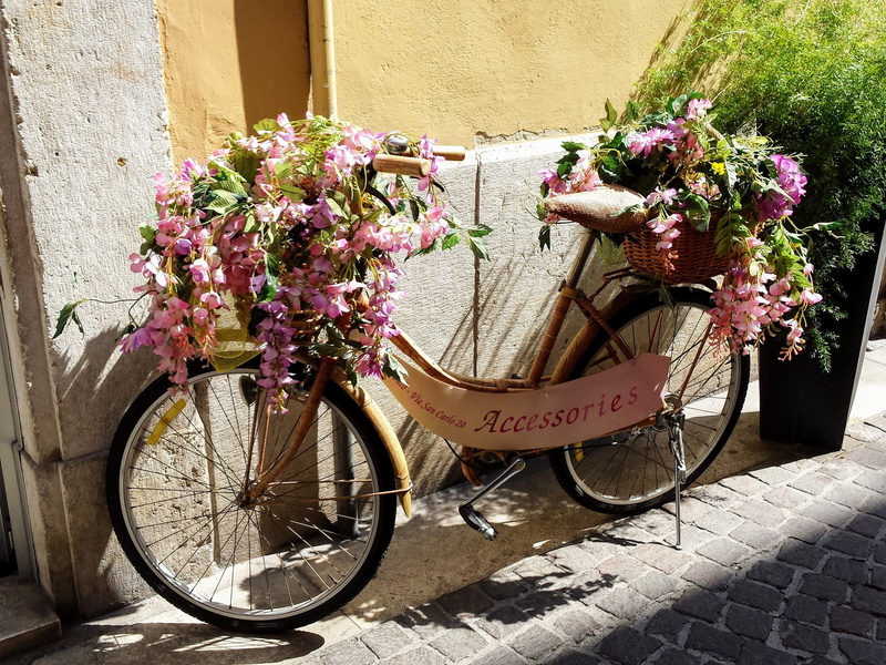 shop, day, basket, plant, italy, built structure, land vehicle, paving stone, flower arrangement, flower, yellow, mode of transport, freshness, outdoors