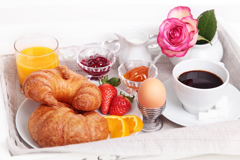 table, wood - Material, flower, juice, french food, cup, marmalade, cake, preserves, breakfast, coffee - Drink, croissants, baked pastry item, drink, baked