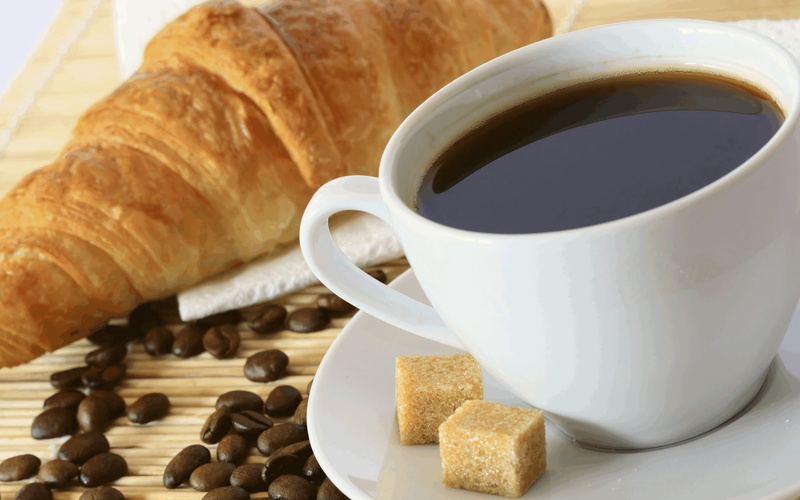 croissant, baked, saucer, still life, mug, backgrounds, wood - Material, cafe, table, dessert, brown, coffee, coffee - Drink, pastry, food And Drink, caffeine