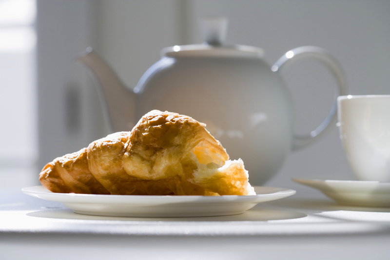 white, plate, still life, teapot, morning, temptation, coffee - Drink, healthy eating, tea - Hot Drink, food, coffee cup, bread, brown, breakfast, croissant