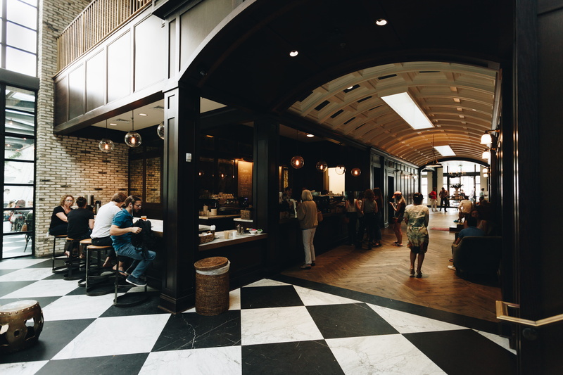 restaurant, men, tiled floor, architectural column, tile, ceiling, women, tampa, interior, indoors, walking, group of people, travel, real people, 5K