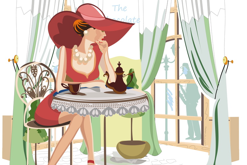 cafe, lifestyles, fun, girl, summer, people, plant, pattern, men, tea, seat, illustration, child, sitting, curtain, food and drink, outdoors, vase, balloon