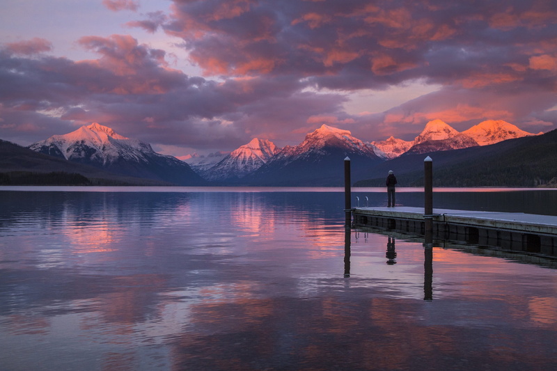 landscape, panoramic photo, montana, park, snowcapped mountain, scenic, outdoors, sunset, national park, sky, photo, waterfront, no people, romantic sky