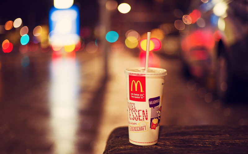 refreshment, Bokeh, close-up, text, outdoors, illuminated, street, no people, focus on foreground, container, freshness, memory, western script, night