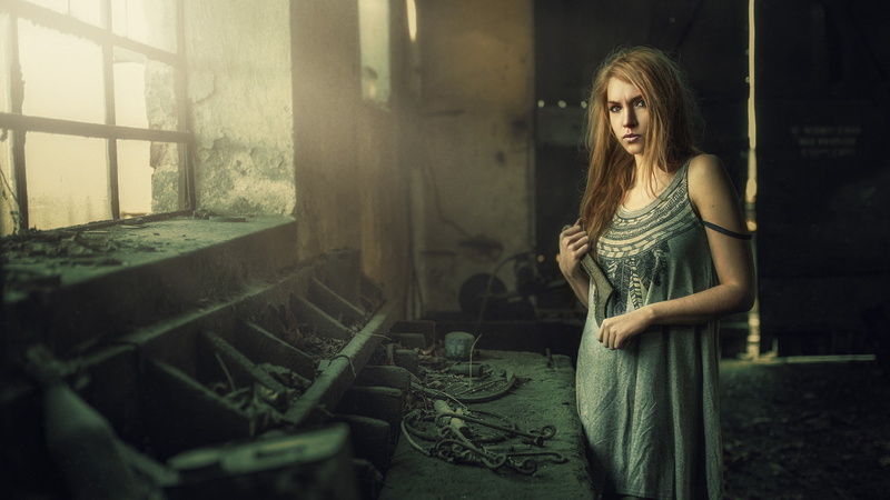 ruin, 1080P, urban decay, industrial, women, model