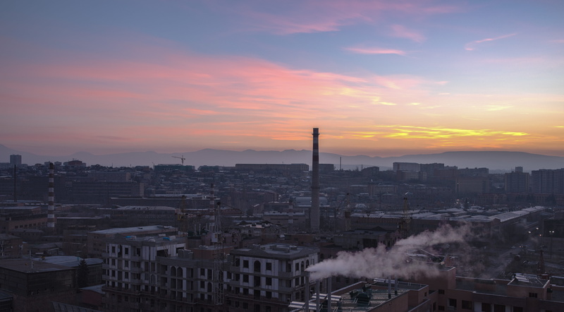 travel destinations, urban, smoke, no people, clouds, building, tower, cloud - sky, orange color, 5K, morning, building exterior, built structure, pollution