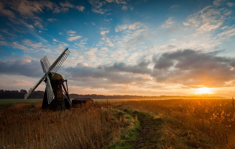 brown, sunrise, wind, white, field, morning, 1080P, mill