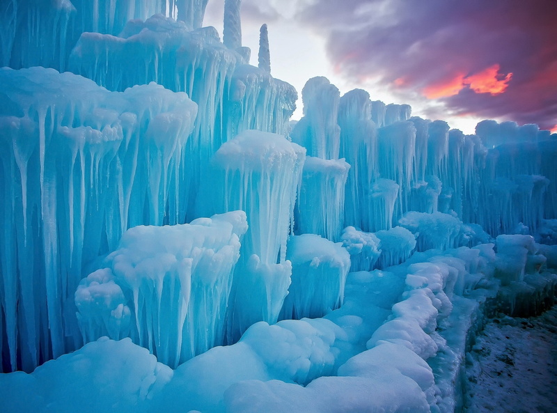 ice, formations, glacier, 1080P, winter, landscape, sunset