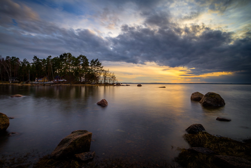 sky, sunset, stone, landscape, tree, nature, finland, Clouds, water, dusk, 5K, beach, kotka, beside, coastline, outdoor, sea