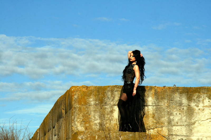 girl, long, beauty, standing, photo, cloud, front view, young women, 4K, black, long dress, real people, fashion, sky, concrete, outdoors, cloud - sky