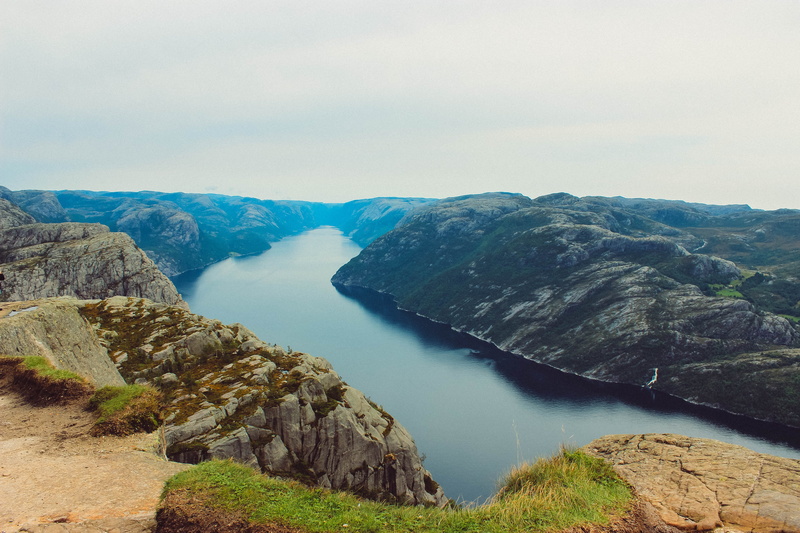 scenics - nature, rocks, preikestolen, stavanger, rock formation, landscape, outdoors, rock - object, environment, water, solid, idyllic, nature, sky, mountain