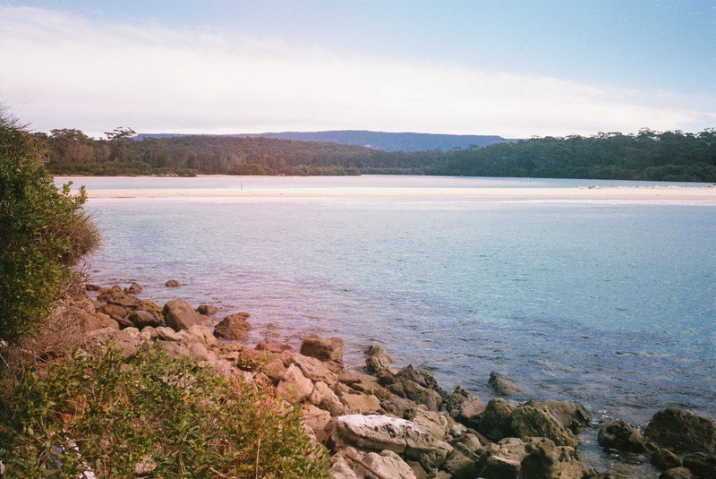 coastline, nature, beach, tranquil scene, scenics - nature, rocks, solid, coast, non-urban scene, beauty in nature, water, land, sky, 35mm film, lake, tree