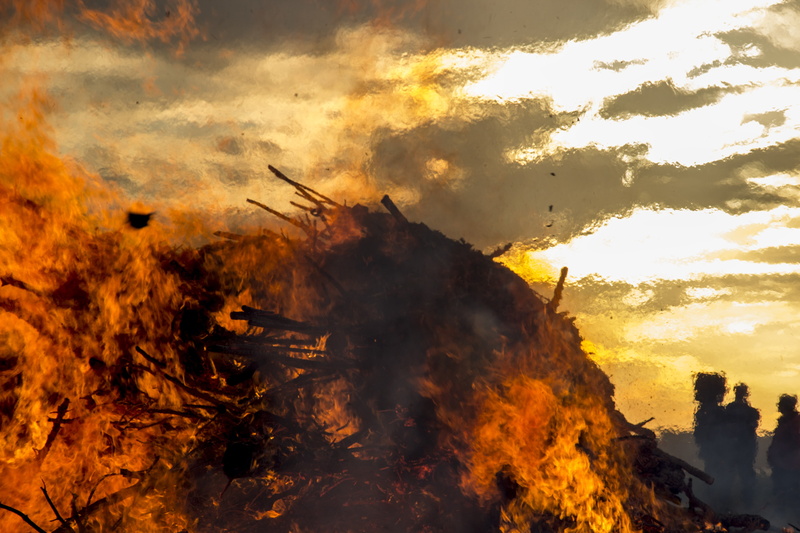 fire, outdoors, orange, environment, orange color, cloud - sky, peace, heat, romantic, nature, bonfire, smoke - physical structure, sunset, red, plant