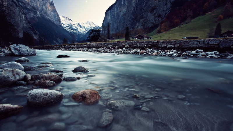 pebble, 4K, river, no people, environment, rock, scenics - nature, time, water, mountain range, snowy peak, mountain, rocks, tranquility, beauty in nature