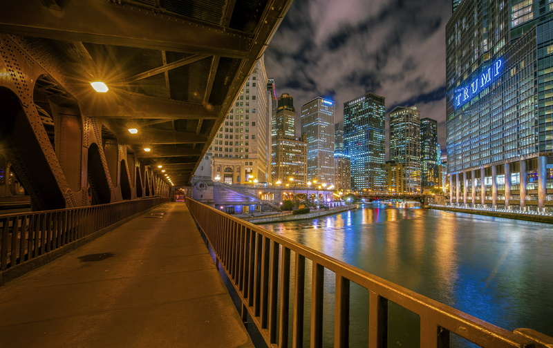 building exterior, nature, north michigan avenue, night, built structure, steel bridge, office building exterior, united states, night time, travel destinations
