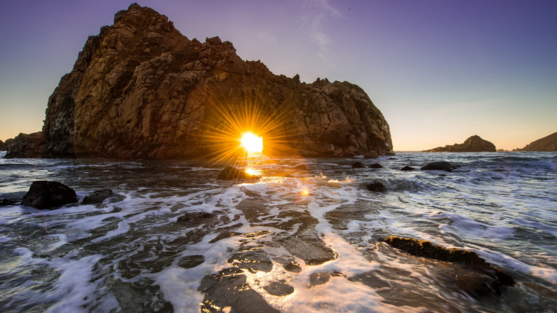 rock, horizon over water, motion, tranquil scene, beach, rock - object, outdoors, sun, water, sunlight, nature, solid, nature  jpg 3840x2160, land, wave