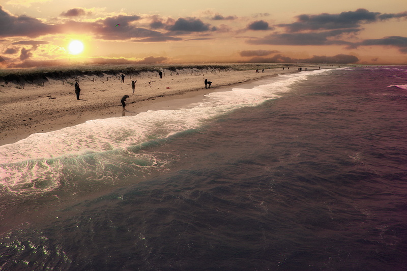ocean, golden hour, sunset, real people, clouds, leisure activity, lifestyles, water, rerik, tranquility, outdoors, beautiful, land, sky, tranquil scene