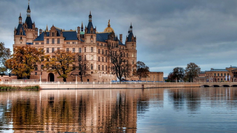 castle, germany, schwerin, mecklenburg, lake, vorpommern, city, 1080P, schwerin castle