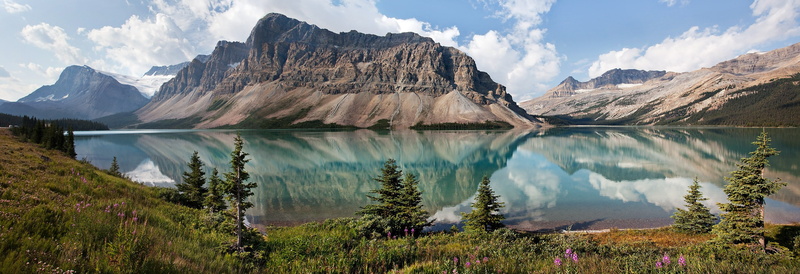 Lake, plateau, trees, 2K, bow, Nature, Canada, Bow Lake, sky, Alberta, mountains