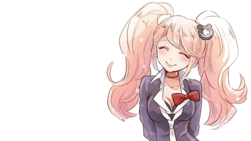 long hair, anime, closed eyes, anime girls, simple background, Enoshima Junko, smiling, 1080P, Danganronpa, white background