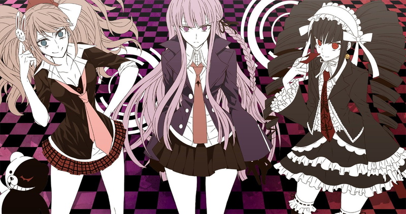 Celestia Rudenberk, Kyōko Kirigiri, Anime, Purple Hair, School Uniform, Danganronpa, 720P, Twintails, Black Hair, Junko Enoshima