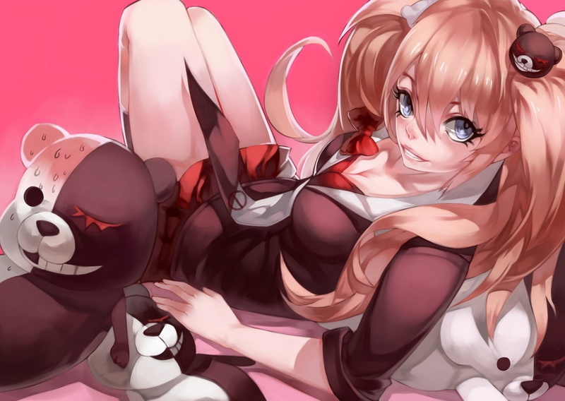 teddy, anime, 1080P, glance, series, girls, danganronpa, enoshima, junko, monokuma, bear