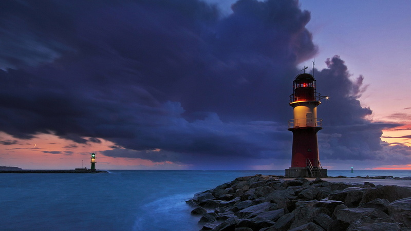 Mecklenburg-Vorpommern, 1080P, clouds, Warnemunde, Germany, lighthouse