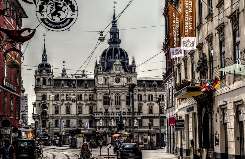 downtown, real people, building, the past, street, motor vehicle, austria, travel destinations, outdoors, city, travel, mode of transportation, transportation