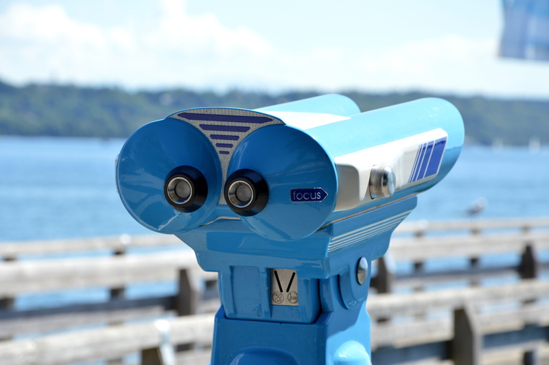 hand-held telescope, water, architecture, public binoculars, technology, outdoors, by the sea, security, sky, nature, day, surveillance, silver colored