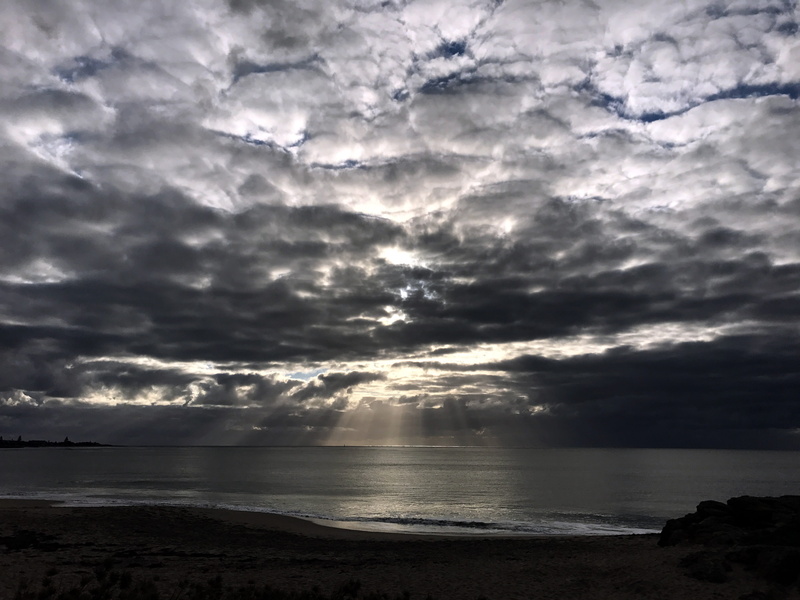 ominous, sky, tranquil scene, idyllic, cloud, beach, environment, water, blue, overcast, dramatic sky, sunset, non-urban scene, mandurah, no people, scenics - nature