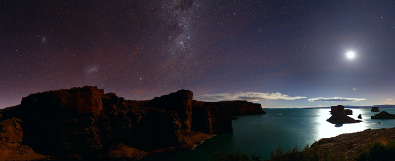 clouds, cliff, body of water, nightscape, argentina, blue, sky, gigantes, formations, galaxy, land, reflection, rock - Object, body, astronomy, nature