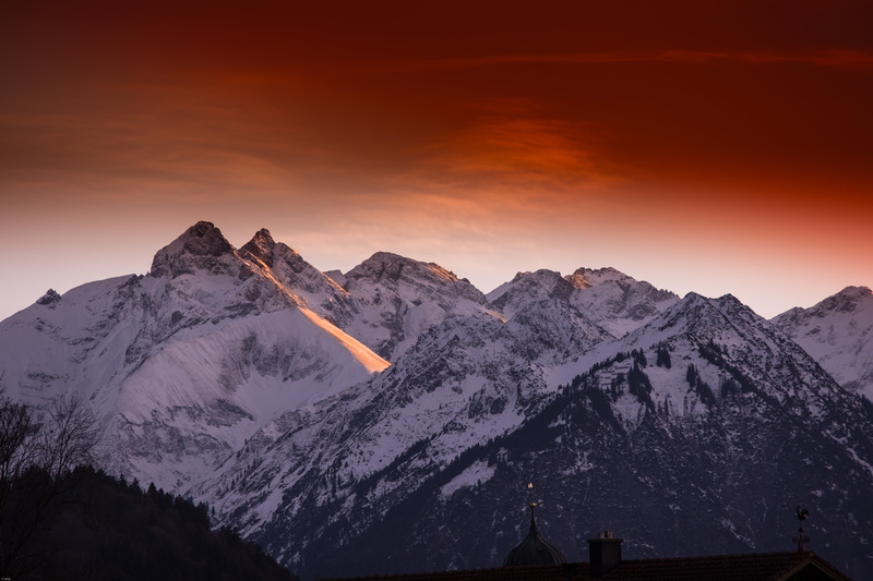 mountain range, mountain peak, oberstdorf, allgäu, majestic, coniferous tree, panorama, no people, sunset, winter, cold temperature, mountain, allgäu alps
