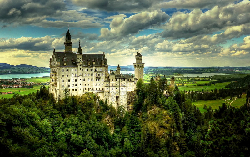 white, outlook, bavaria, allgäu alps, green color, sky blue, sea, spring, landscape, history, building exterior, cloud - sky, outlook views, füssen, nature