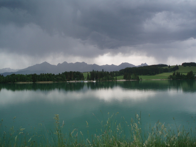 body, storm, scenics - nature, photography, grass, gewitterm, cloud - Sky, lake forggensee, idyllic, non-urban scene, landscape, reflection, beauty in nature