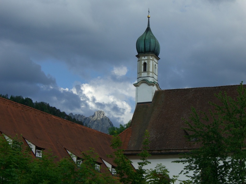 1080P, tree, cloud - sky, franciscan church, mountain, nature, spirituality, light, tower, allgäu, outdoors, plant, belief, füssen, religion, no people