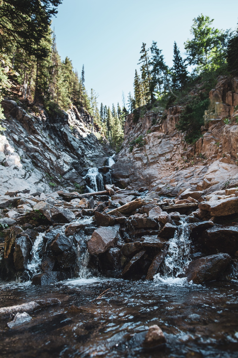 crested butte, beauty in nature, forest, flowing water, water, falls, rock, land, lost lake, tree, downloading, rock - object, landscape, 5K, sky, day