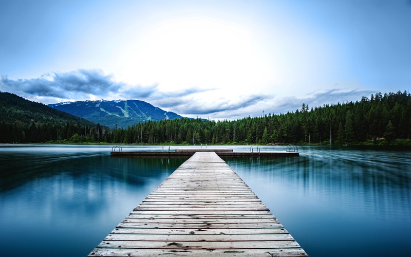 tranquility, dock, water, cloud - sky, wa, reflection, idyllic, plant, sky, coast, pier, lake, mountain range, non-urban scene, mountains, whistler, no people