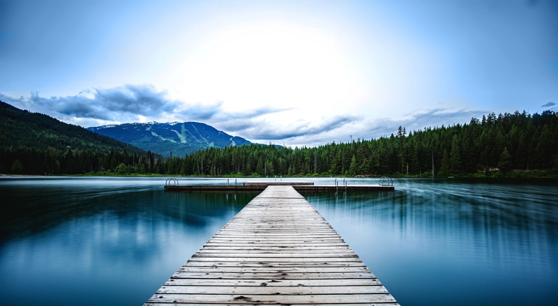 idyllic, dock, mountain range, environment, brown, tree, mountain, reflection, wooden, no people, outdoors, tranquil scene, Nature, tranquility, water
