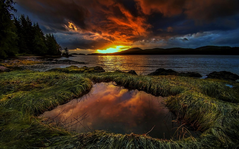 mountains, idyllic, nature, tranquil scene, no people, land, sky, 720P, puddle, lake, outdoors, scenics - nature, beach, plant, beauty in nature, power in nature