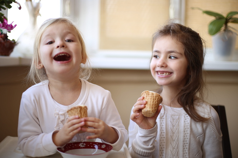 portrait, teen, two people, food, emotion, child, girl, female, innocence, woman, people, icing, hair, kid, confectionery, headshot, offspring, indoors