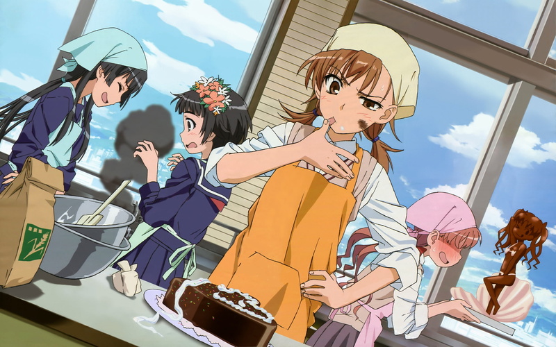 index, shirai, kuroko, ruiko, misaka, kagaku, 2K, railgun, majutsu, cake, saten, mikoto, kazari, aru, apron, uiharu