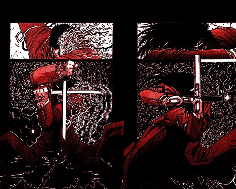 Anime, full frame, metal, helsing, sport, Hellsing, backgrounds, protection, representation, red, close-up, textile, alucard, pattern, art and craft