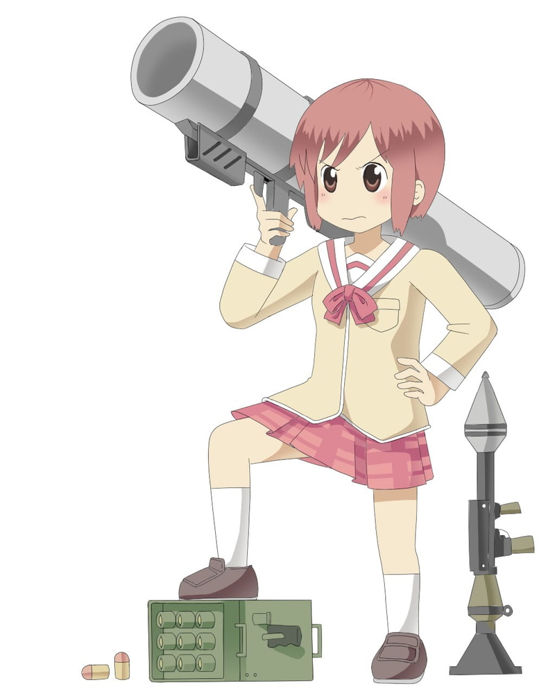 adult, cute, smiling, Nichijou, toy, childhood, females, 720P, white background, young adult, cartoon, Tachibana Misato, anime girls, communication, people