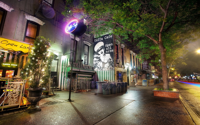new York, christmas, East Village, night, lights, 2K, nyc, Yaffa Cafe, St. Marks, usa